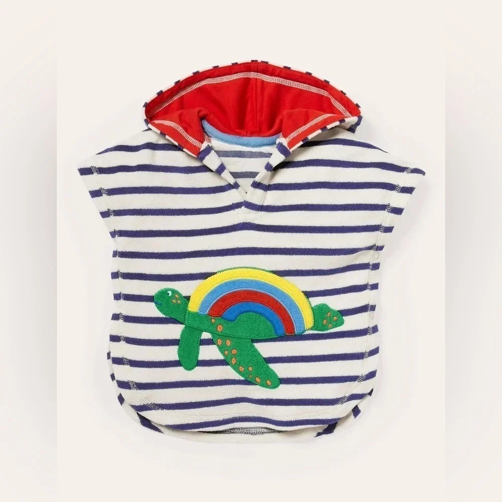 Baby Boden Rainbow Turtle Toweling Poncho Terry Hooded Cover Up Throw On